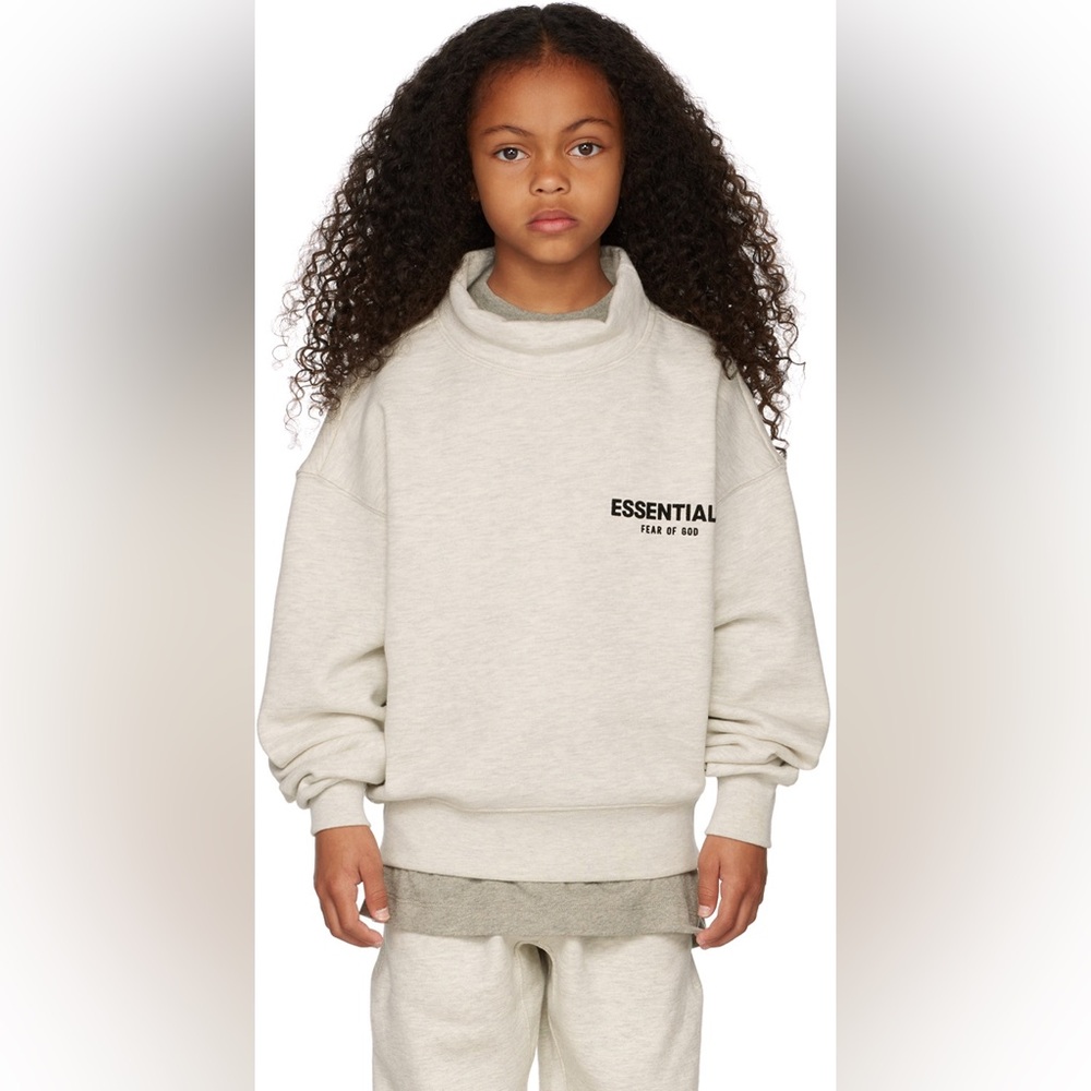 Essentials Gray Crewneck Sweater with Ribbed Cuffs